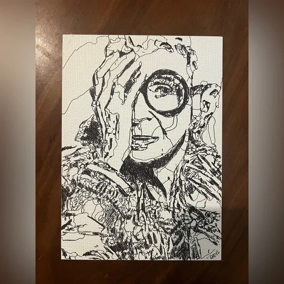 Iris Apfel Pen & Ink Original Art Portrait 5x7 inch Doodle - Picture 2 of 4